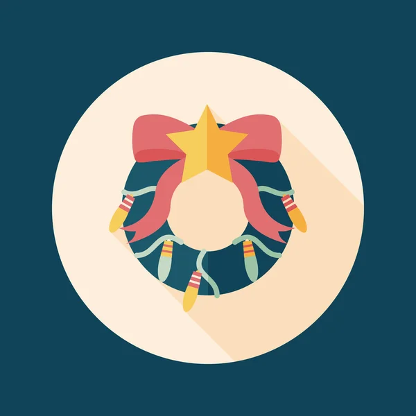 Boże Narodzenie holly wieniec płaski ikona z długim cieniem, eps10 — Wektor stockowy