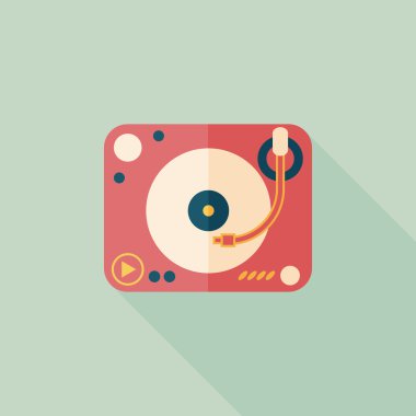 DJ müzik düz simgesi ile uzun gölge, eps10