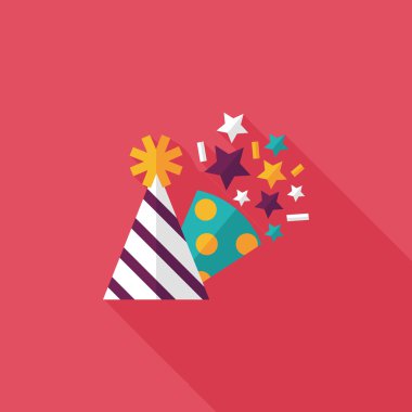 doğum günü partisi şapka düz simgesiyle uzun gölge, eps10