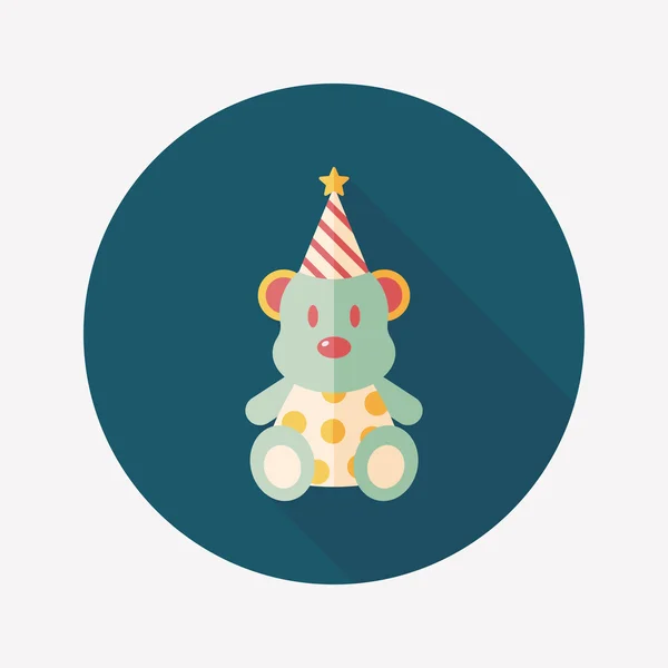 Cumpleaños osito de peluche icono plano con sombra larga, eps10 — Vector de stock