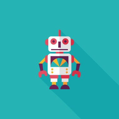 Vintage robot uzun gölge, eps 10 düz simgesi