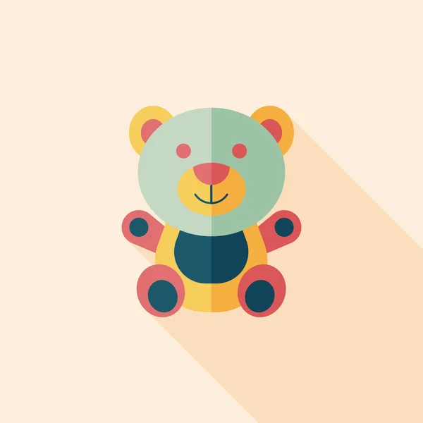 Teddybär flache Ikone mit langem Schatten, Folge 10 — Stockvektor