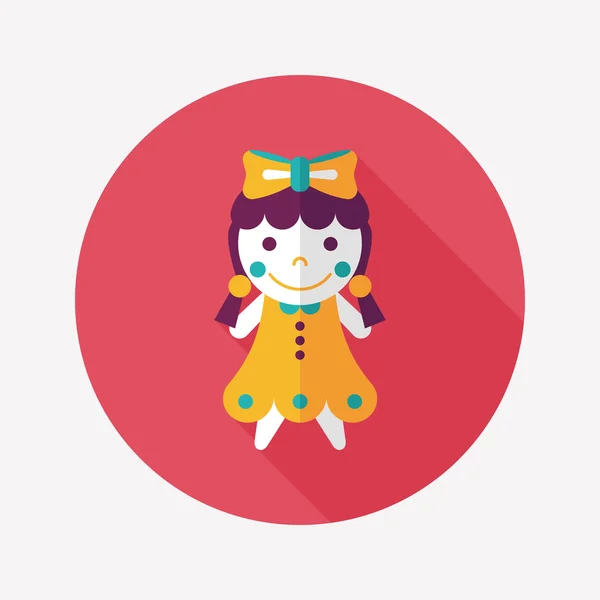 Chica muñeca juguete plano icono con sombra larga, eps 10 — Vector de stock