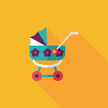 çocuk arabası düz simgesi ile uzun gölge, eps10