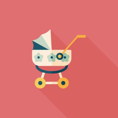 çocuk arabası düz simgesi ile uzun gölge, eps10