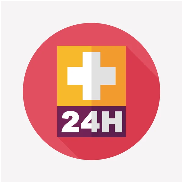 Hospitals 24 hours flat icon with long shadow — Stock Vector