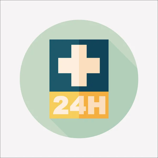 Ziekenhuizen 24 uur platte pictogram met lange schaduw — Stockvector