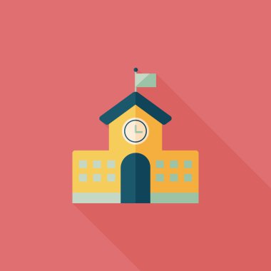 okul binası uzun gölge, eps10 düz simgesiyle