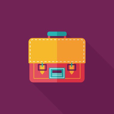 evrak çantası, okul çantası düz simgesi ile uzun gölge, eps10