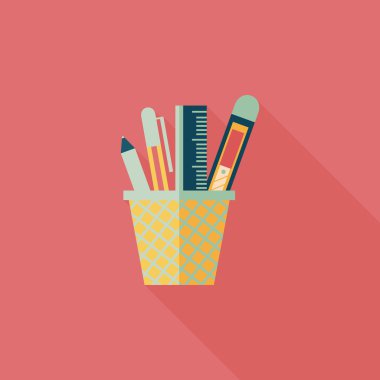 kalem tutucu düz simgesi ile uzun gölge, eps10