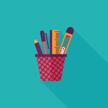 kalem tutucu düz simgesi ile uzun gölge, eps10