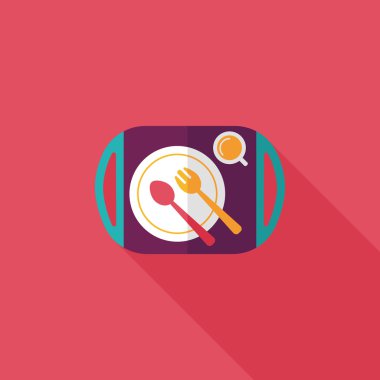 uzun gölge düz simgesiyle dishware ve çatal bıçak takımı