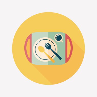 uzun gölge düz simgesiyle dishware ve çatal bıçak takımı