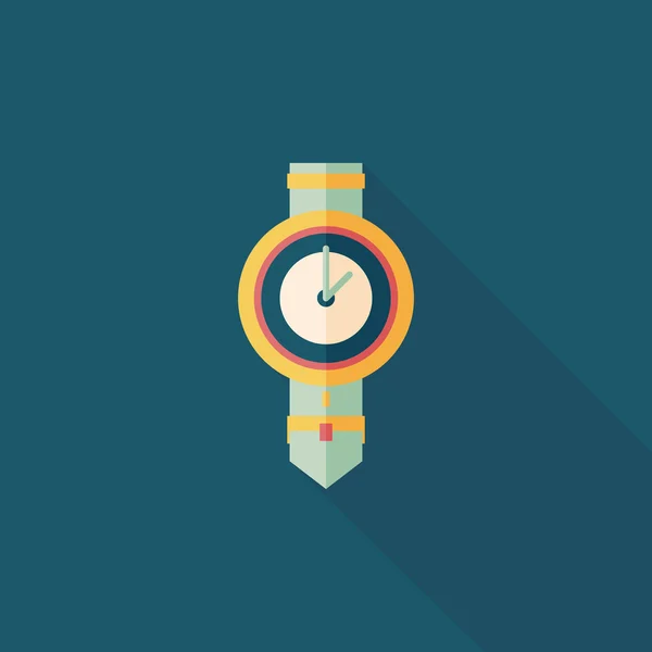 Reloj icono plano con sombra larga, eps10 — Vector de stock