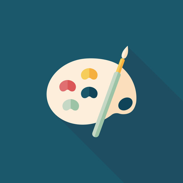 Art palette with paint brush flat icon with long shadow,eps 10