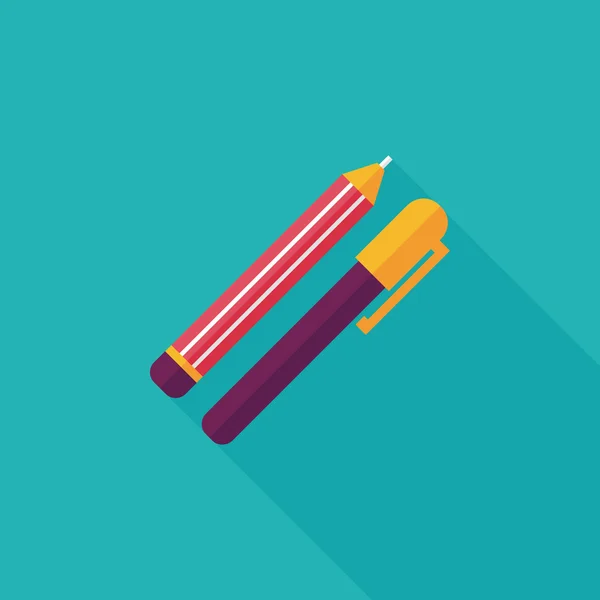 Crayon et stylo icône plate avec ombre longue, eps10 — Image vectorielle