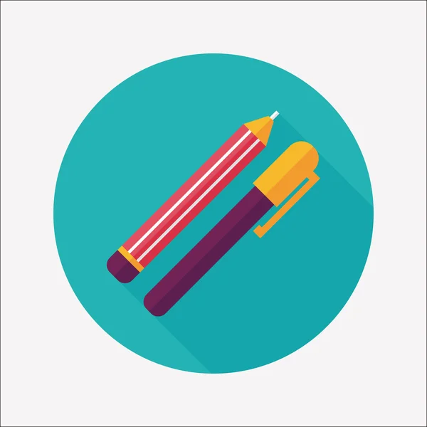 Flat ikonen med långa skugga, eps10 penna och penna — Stock vektor