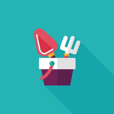 kürek ve kova oyuncakları düz simgesi ile uzun gölge, eps10