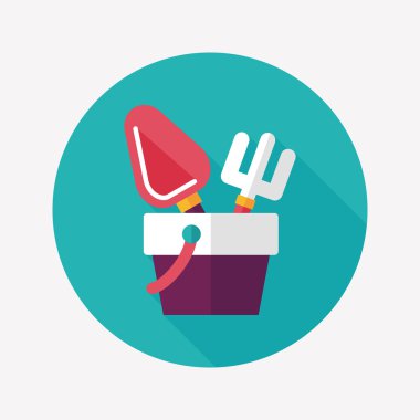 kürek ve kova oyuncakları düz simgesi ile uzun gölge, eps10