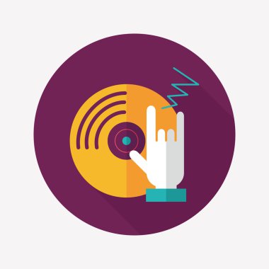 DJ müzik düz simgesi ile uzun gölge, eps10