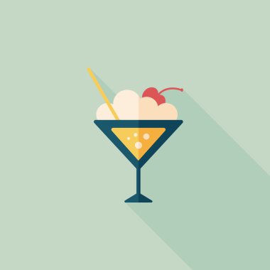 Uzun gölgeli kokteyl düz simgesi