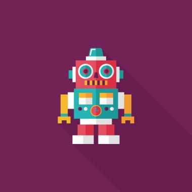 Vintage robot uzun gölge, eps 10 düz simgesi