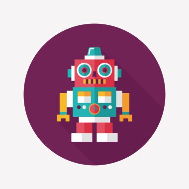 Vintage robot uzun gölge, eps 10 düz simgesi