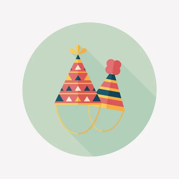 Cappello di compleanno icona piatta con lunga ombra, eps10 — Vettoriale Stock