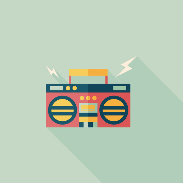 ghetto blaster audio flat icon with long shadow,eps10