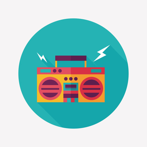 ghetto blaster audio flat icon with long shadow,eps10