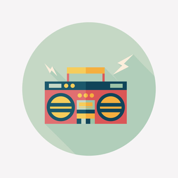 ghetto blaster audio flat icon with long shadow,eps10