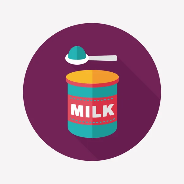 Leite em pó ícone de alimentos lácteos plana com sombra longa, eps 10 — Vetor de Stock