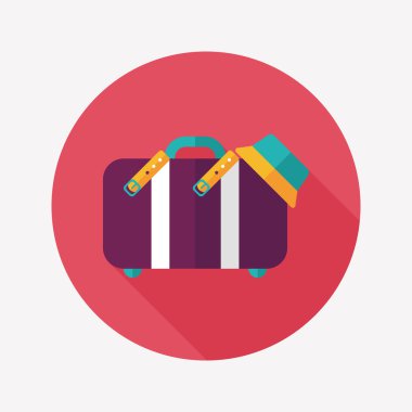 Vintage seyahat bavul, uzun gölge ile düz simgesi