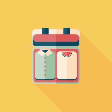 Vintage seyahat bavul, uzun gölge ile düz simgesi