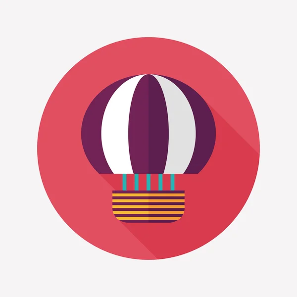 Varm luft ballong flat ikonen med långa skugga — Stock vektor