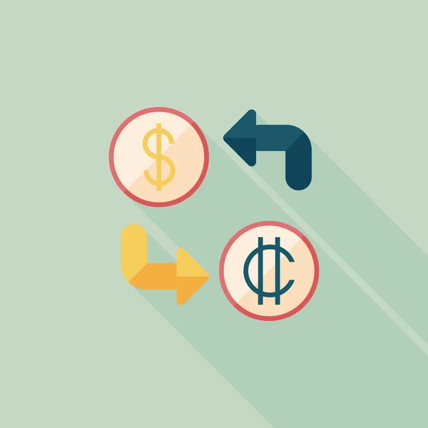 Cambio de divisas icono plano con sombra larga — Vector de stock