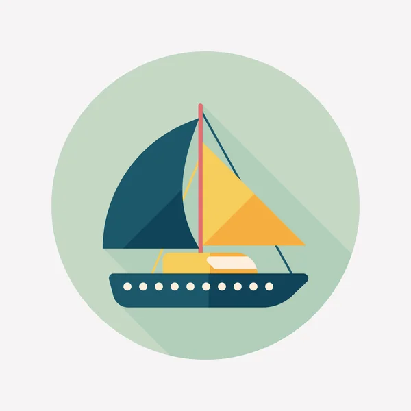 Sailboat flat icon with long shadow — Stock Vector