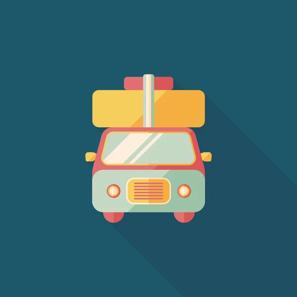 Caravana coche icono plano con sombra larga — Vector de stock