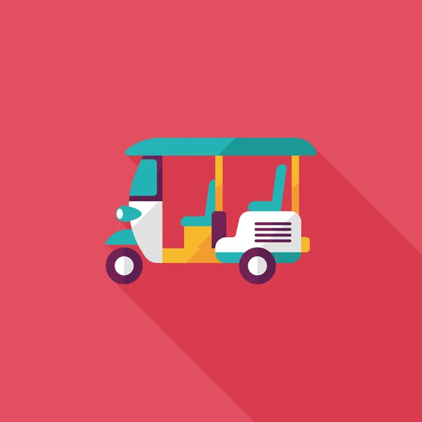 Rickshaw de motor de tres ruedas, icono plano con sombra larga — Vector de stock