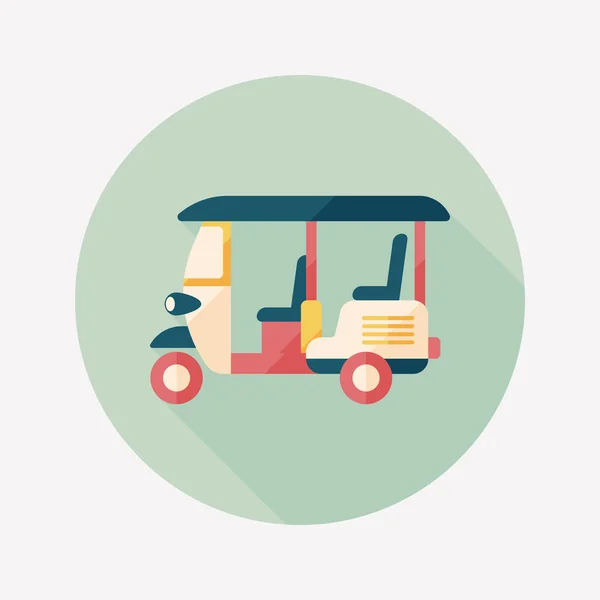 Three wheeled motor rickshaw, flat icon with long shadow — Stock Vector