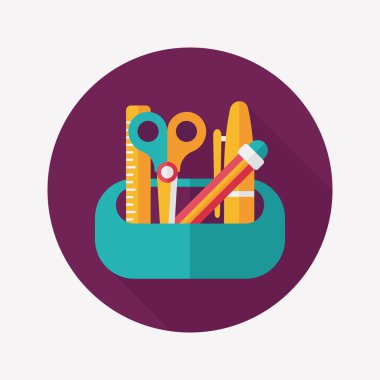 긴 그림자, eps10와 함께 연필 상자 플랫 아이콘