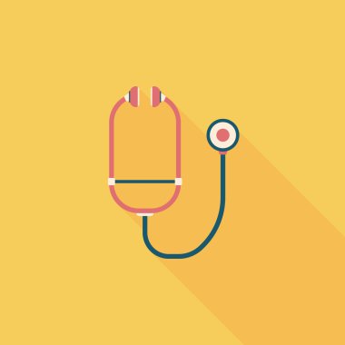 steteskop düz simgesi ve uzun gölgesi