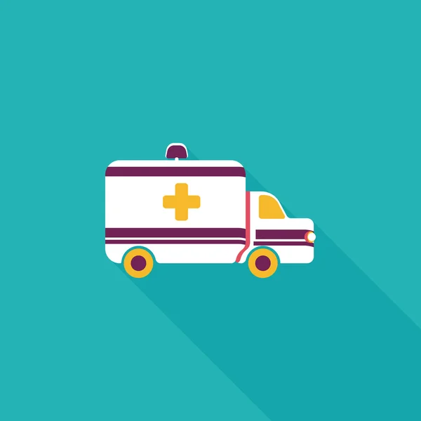 Coche ambulancia icono plano con sombra larga — Vector de stock