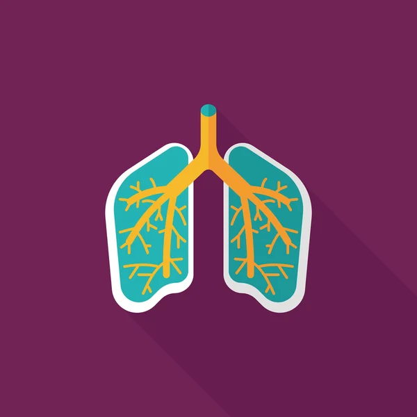 Lungs icono plano con sombra larga — Vector de stock