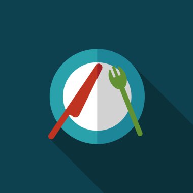 uzun gölge düz simgesiyle dishware ve çatal bıçak takımı