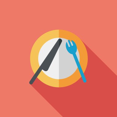 uzun gölge düz simgesiyle dishware ve çatal bıçak takımı