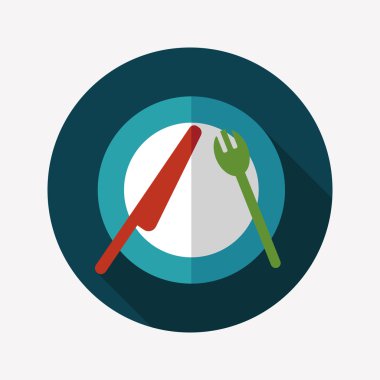 uzun gölge düz simgesiyle dishware ve çatal bıçak takımı