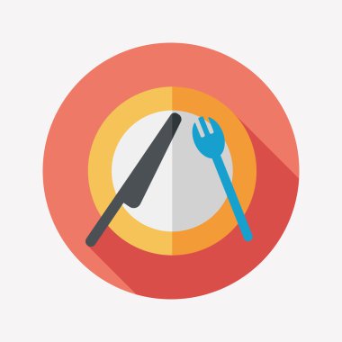 uzun gölge düz simgesiyle dishware ve çatal bıçak takımı