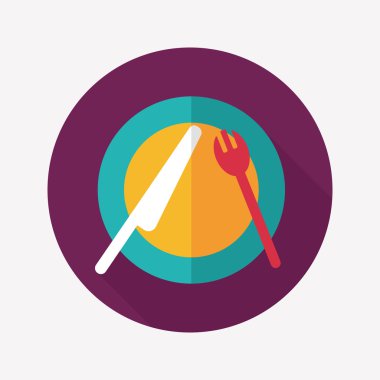 uzun gölge düz simgesiyle dishware ve çatal bıçak takımı