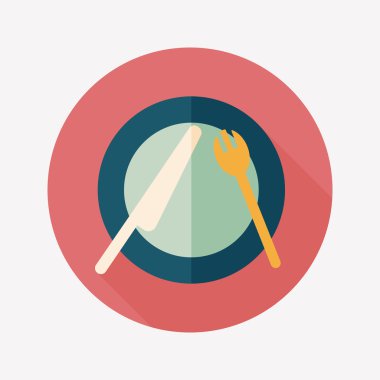 uzun gölge düz simgesiyle dishware ve çatal bıçak takımı